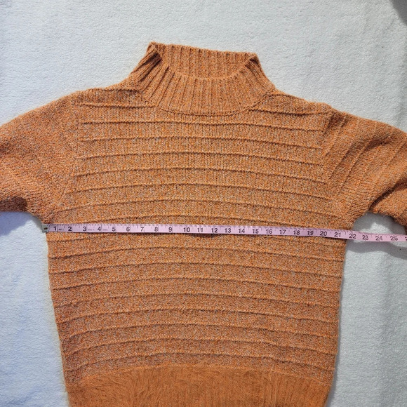 Solitaire Orange Pullover Mock Neck Sweater Eyelash Hem Textured Knit Size M - Picture 9 of 12